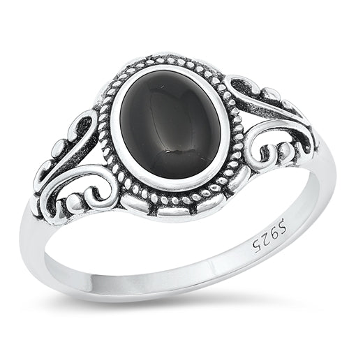 Sterling Silver Oxidized Celtic Black Agate Stone Ring