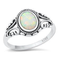 Load image into Gallery viewer, Sterling Silver Celtic Oval White Lab Opal Ring