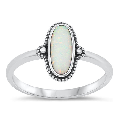 Sterling Silver White Lab Opal 11.9mm Oval Ring