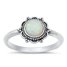 Load image into Gallery viewer, Sterling Silver Flower White Lab Opal Ring