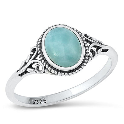 Sterling Silver Celtic Oval Genuine Larimar Ring-10mm