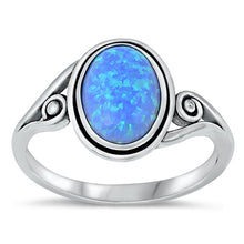 Load image into Gallery viewer, Sterling Silver Oval Blue Lab Opal Ring