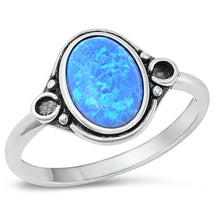 Load image into Gallery viewer, Sterling Silver Oval Blue Lab Opal Ring