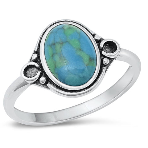 Sterling Silver Oval Genuine Turquoise Stone Ring