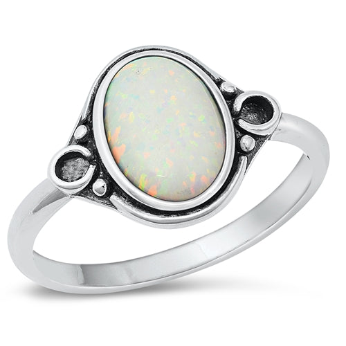 Sterling Silver Oval White Lab Opal Ring