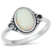 Load image into Gallery viewer, Sterling Silver Oval White Lab Opal Ring