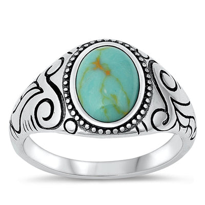 Sterling Silver Oxidized Simulate Turquoise Stone Ring