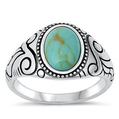 Sterling Silver Oxidized Simulate Turquoise Stone Ring