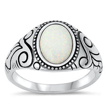 Load image into Gallery viewer, Sterling Silver Oxidized Celtic Oval White Lab Opal Ring