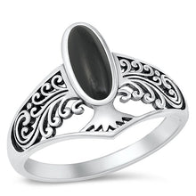 Load image into Gallery viewer, Sterling Silver Oxidized Tree Black Agate Stone Ring