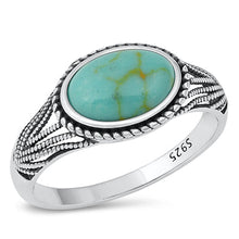 Load image into Gallery viewer, Sterling Silver Oxidized Simulated Turquoise Stone Ring