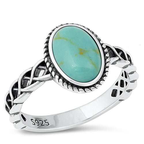 Sterling Silver Oxidized Oval Simulated Turquoise Stone Ring