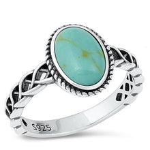 Load image into Gallery viewer, Sterling Silver Oxidized Oval Simulated Turquoise Stone Ring