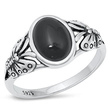 Load image into Gallery viewer, Sterling Silver Oxidized Butterfly Black Agate Stone Ring