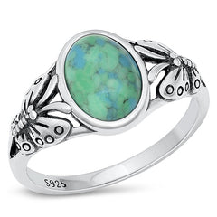 Sterling Silver Butterfly Genuine Turquoise Stone Ring
