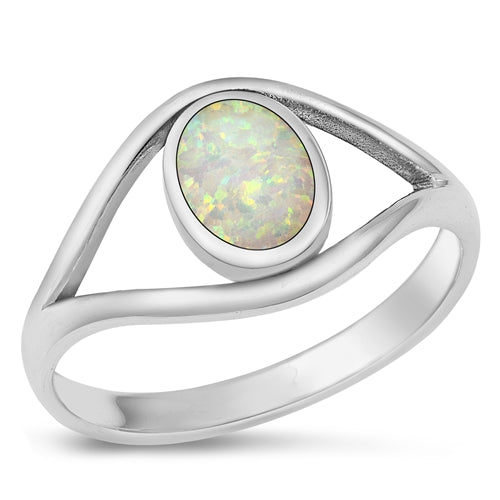 Sterling Silver Oxidized White Lab Opal Ring-11.8mm