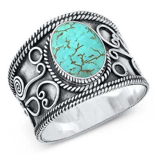 Sterling Silver Genuine Turquoise Bali Ring-14.3mm