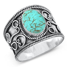 Load image into Gallery viewer, Sterling Silver Genuine Turquoise Bali Ring-14.3mm