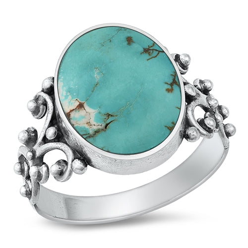 Sterling Silver Genuine Turquoise Bali Ring