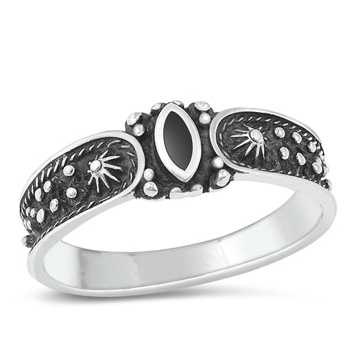 Sterling Silver Patterend Black Agate Ring