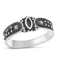 Sterling Silver Patterend Black Agate Ring