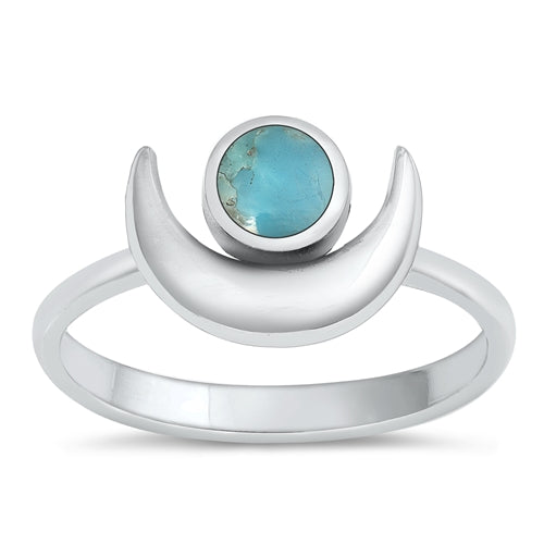 Sterling Silver Oxidized Genuine Turquoise Moon and Sun Ring