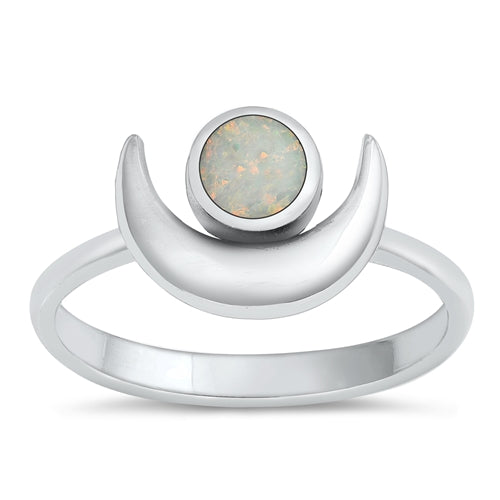 Sterling Silver White Lab Opal Moon and sun Ring