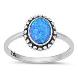 Sterling Silver Oxidized Blue Lab Opal Ring-11.5mm