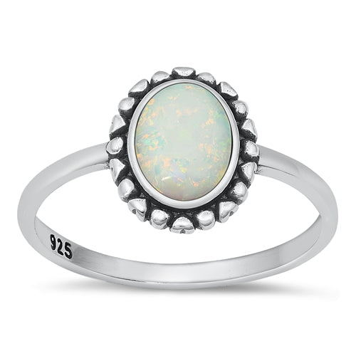 Sterling Silver Oxidized White Lab Opal Ring-11.5mm