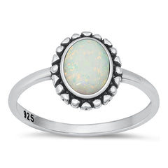 Sterling Silver Oxidized White Lab Opal Ring-11.5mm