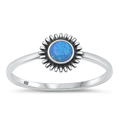 Sterling Silver Oxidized Blue Lab Opal Ring-7.5mm