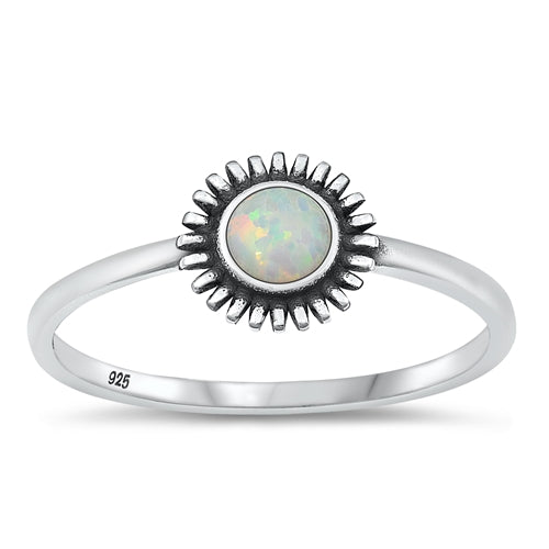 Sterling Silver Oxidized White Lab Opal Ring-7.5mm