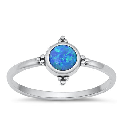 Sterling Silver Oxidized Blue Lab Opal Ring-9.5mm
