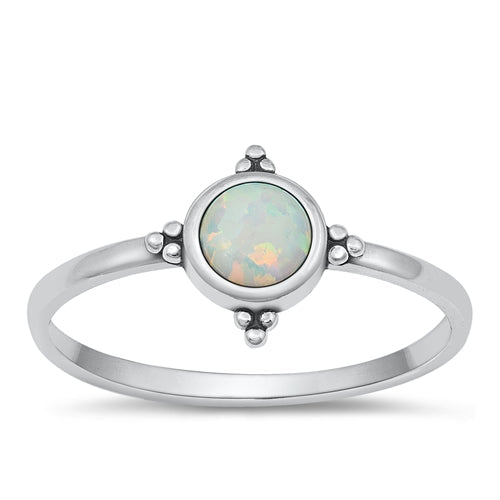 Sterling Silver Oxidized White Lab Opal Ring-9.5mm