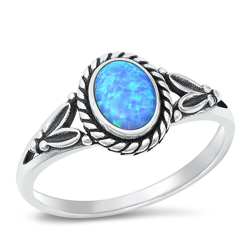 Sterling Silver Celtic Oval Blue Lab Opal Ring