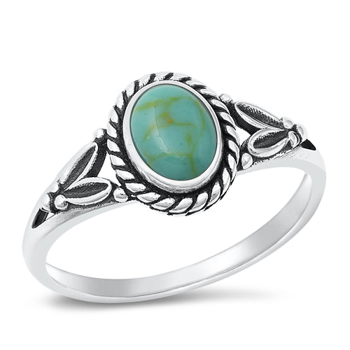 Sterling Silver Oxidized Oval Turquoise Stone Ring