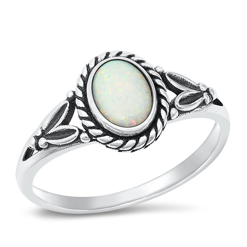 Sterling Silver Celtic Oval White Lab Opal Ring