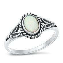 Load image into Gallery viewer, Sterling Silver Celtic Oval White Lab Opal Ring