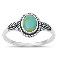 Load image into Gallery viewer, Sterling Silver Leaf Oval Simulated Turquoise Stone Ring
