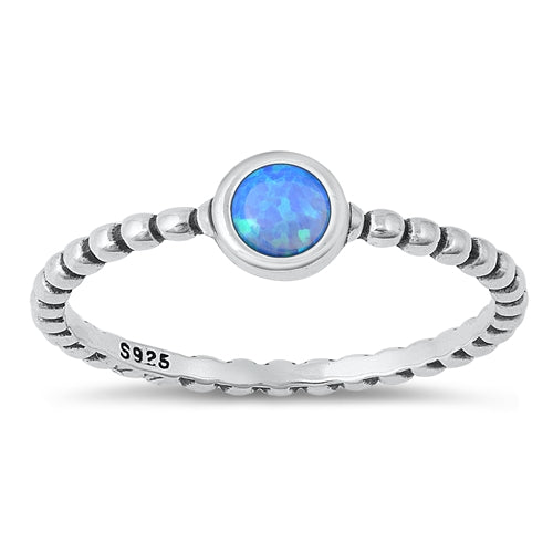 Sterling Silver Oxidized Blue Lab Opal and Ring-5.2mm