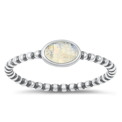 Sterling Silver Oxidized Moonstone Ring-5.2mm