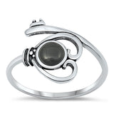 Sterling Silver Oxidized Black Agate Heart Key Stone Ring