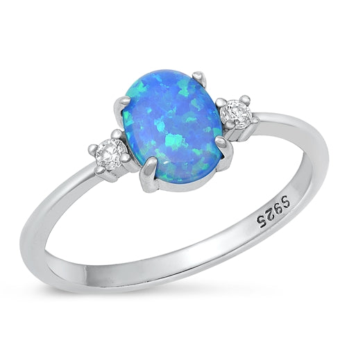 Sterling Silver Rhodium Plated Blue Lab Opal Ring-7.8mm