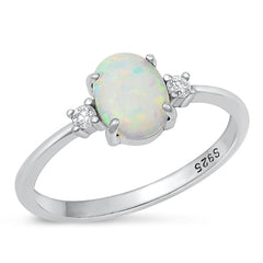 Sterling Silver Rhodium Plated White Lab Opal Ring-7.8mm