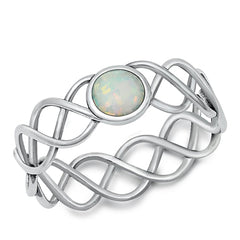 Sterling Silver Oxidized White Lab Opal Ring-6.1mm