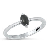 Sterling Silver Oxidized Black Agate Stone Ring-7.1mm