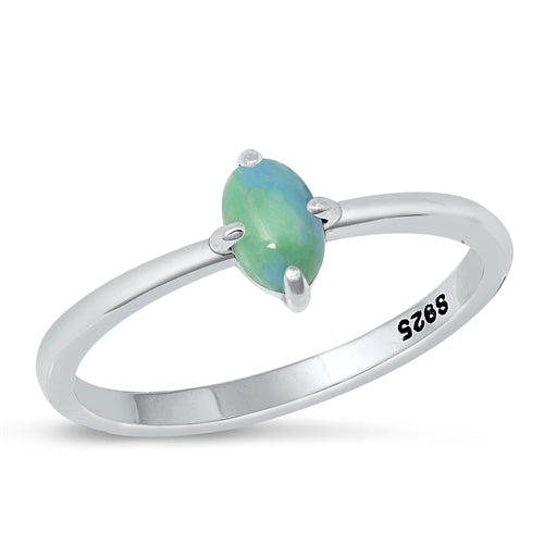 Sterling Silver Oxidized Genuine Turquoise Stone Ring-7.1mm