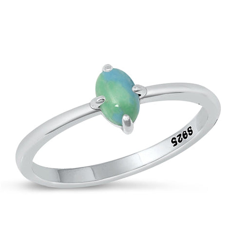 Sterling Silver Oxidized Genuine Turquoise Stone Ring-7.1mm