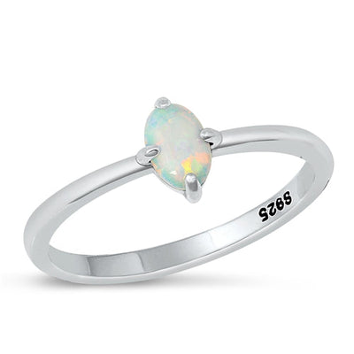 Sterling Silver Oxidized White Lab Opal Ring-7.1mm