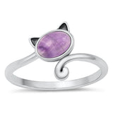 Sterling Silver Oxidized Cat Amethyst Ring-12.1mm